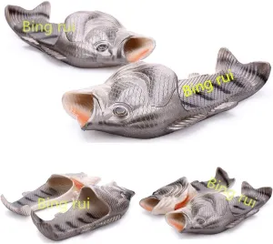 BING RUI CO Fish Slippers Beach Shoes Non-Slip Sandals Creative Bass Slippers Men and Women Casual Shoe