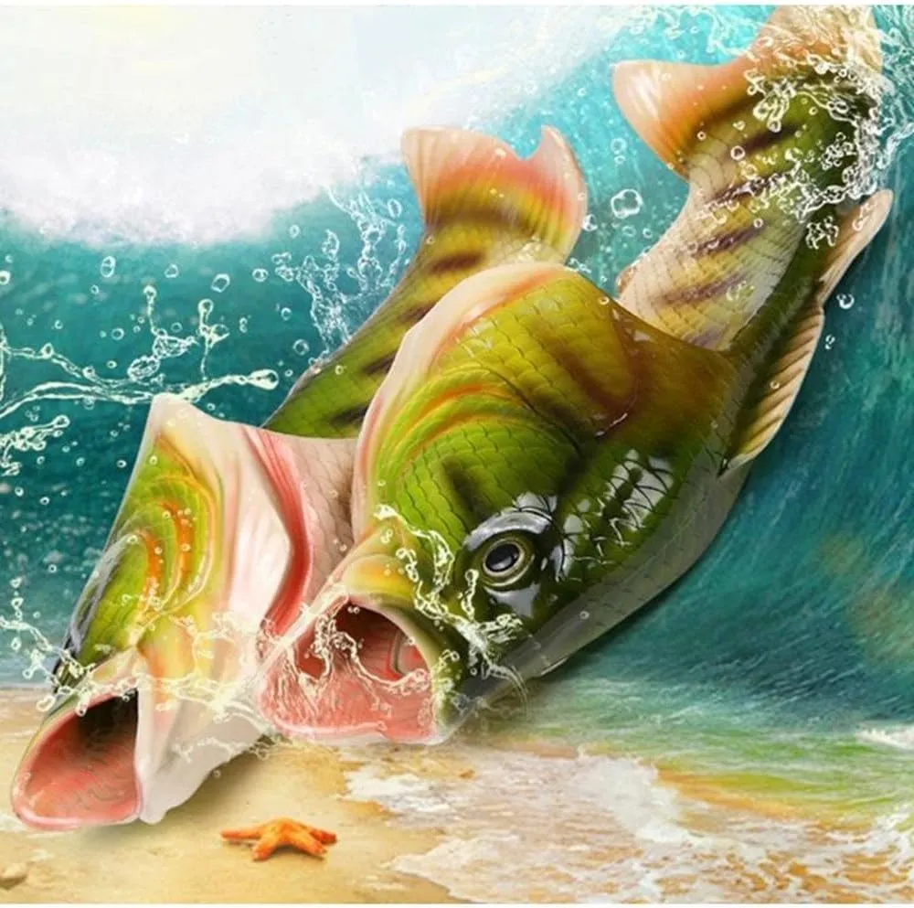 BING RUI CO Fish Slippers Beach Shoes Non-Slip Sandals Creative Bass Slippers Men and Women Casual Shoe
