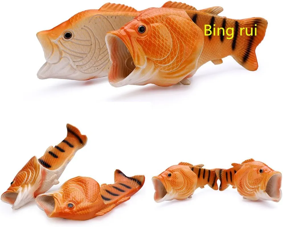 BING RUI CO Fish Slippers Beach Shoes Non-Slip Sandals Creative Bass Slippers Men and Women Casual Shoe