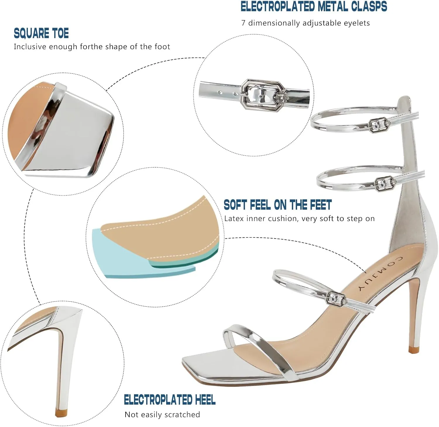 Black High Strappy Heels for Women with Three Adjustable Straps, Women's High Heel Sandals Open Toe, Sexy Dressy Shoes for Prom Wedding and Office