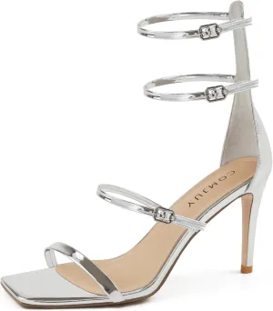 Black High Strappy Heels for Women with Three Adjustable Straps, Women's High Heel Sandals Open Toe, Sexy Dressy Shoes for Prom Wedding and Office