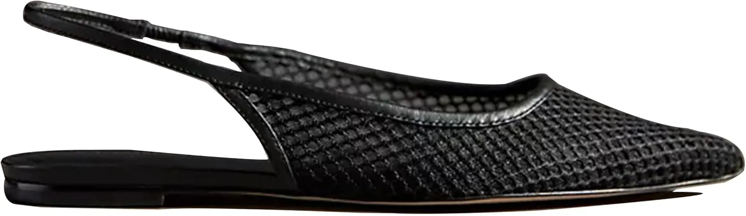 Black Slingback Flats for Women Stylish Pointed Toe Design with Rhinestone Embellishments Comfortable Mesh Material for Breathable Slip on Experience Size 8