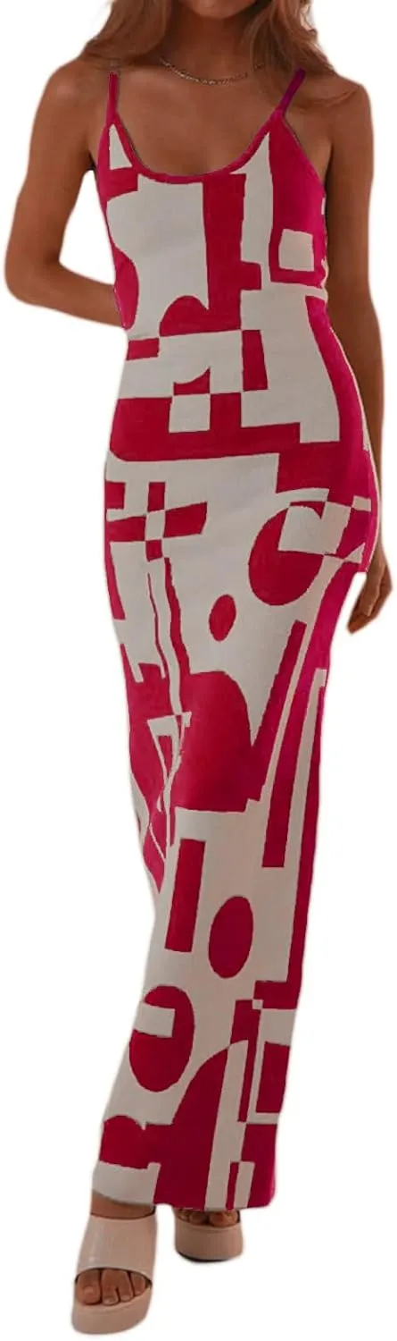 Bodycon Dresses for Women Summer Knit Hollow Out Sexy Night Out Midi Maxi Dress Sleeveless Long Cut Out Dress
