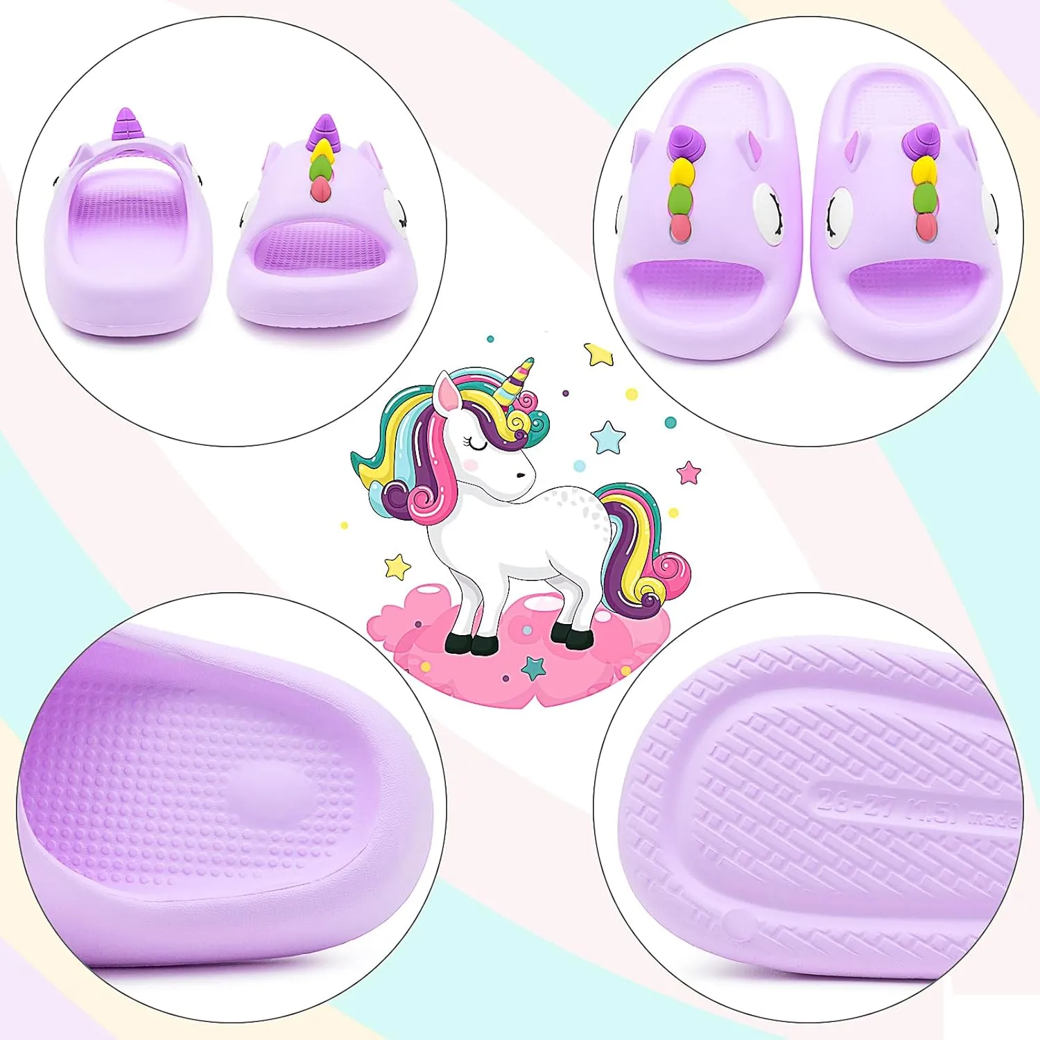 Boys Girls Cloud Unicorn Slide Sandals Non-slip Comfy Cushioned Thick Sole Shower Pool Slippers Summer Beach Water Shoes Indoor & Outdoor