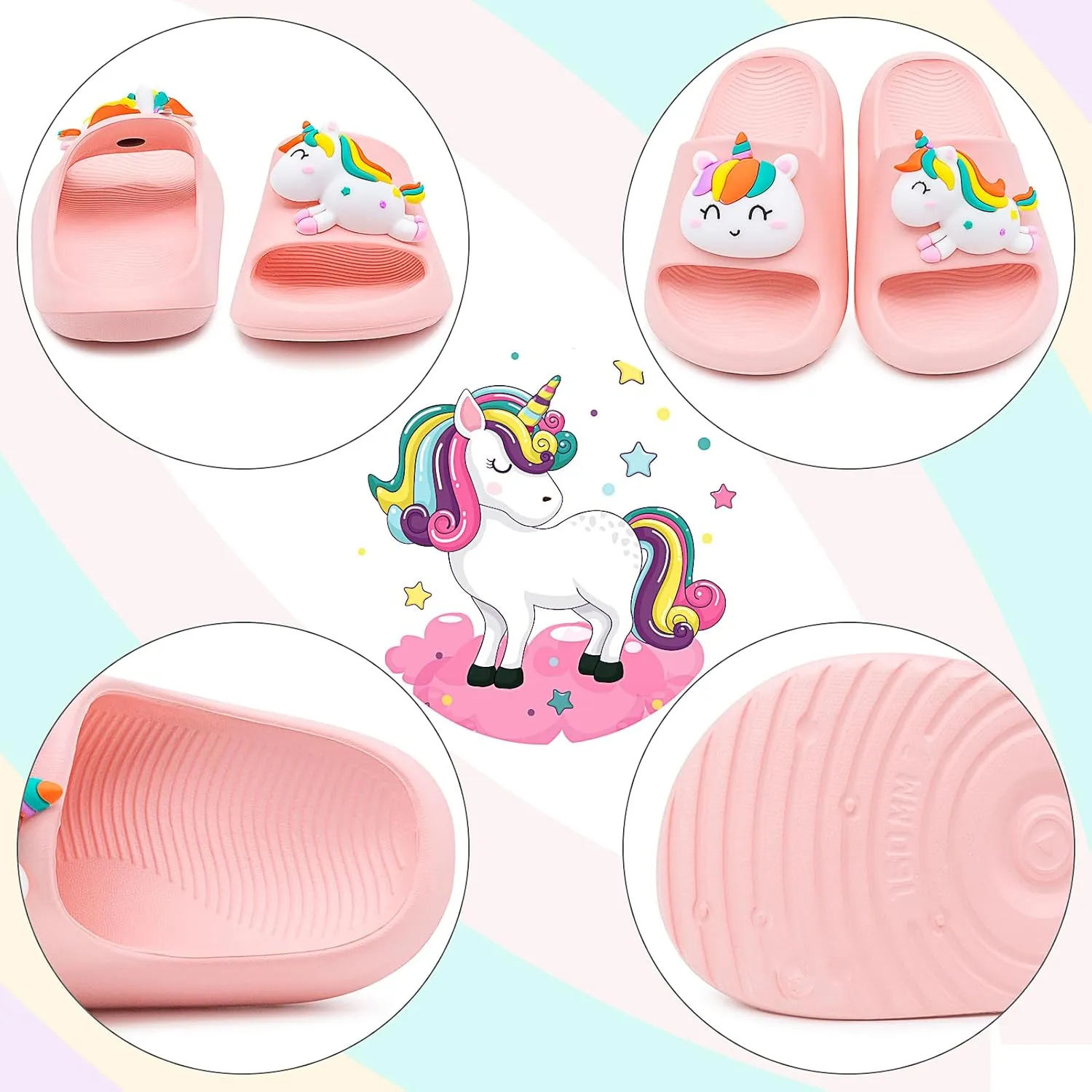 Boys Girls Cloud Unicorn Slide Sandals Non-slip Comfy Cushioned Thick Sole Shower Pool Slippers Summer Beach Water Shoes Indoor & Outdoor