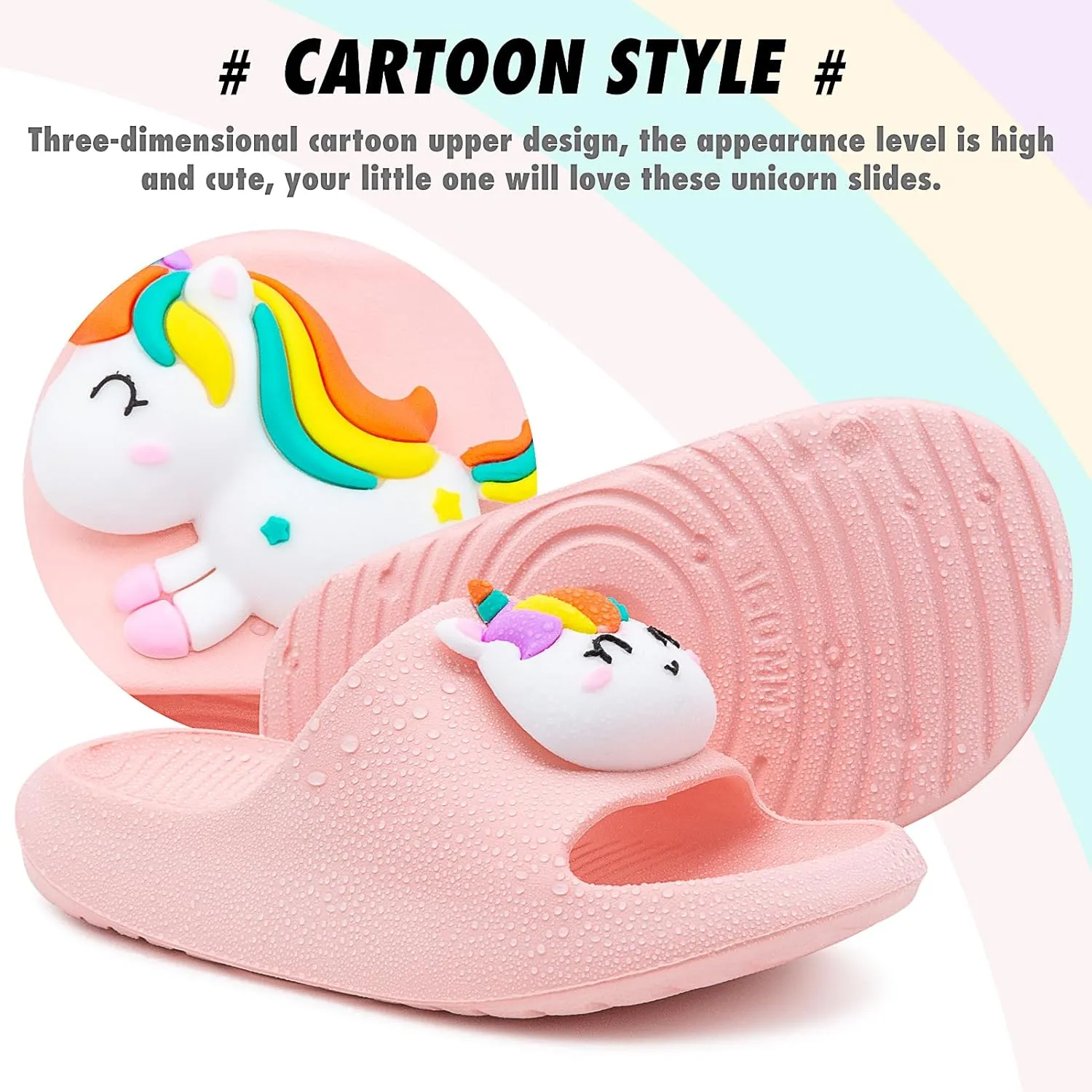Boys Girls Cloud Unicorn Slide Sandals Non-slip Comfy Cushioned Thick Sole Shower Pool Slippers Summer Beach Water Shoes Indoor & Outdoor
