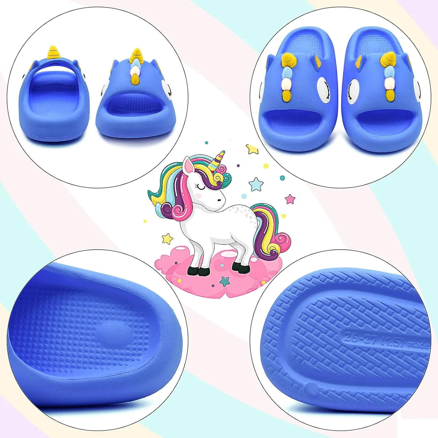 Boys Girls Cloud Unicorn Slide Sandals Non-slip Comfy Cushioned Thick Sole Shower Pool Slippers Summer Beach Water Shoes Indoor & Outdoor