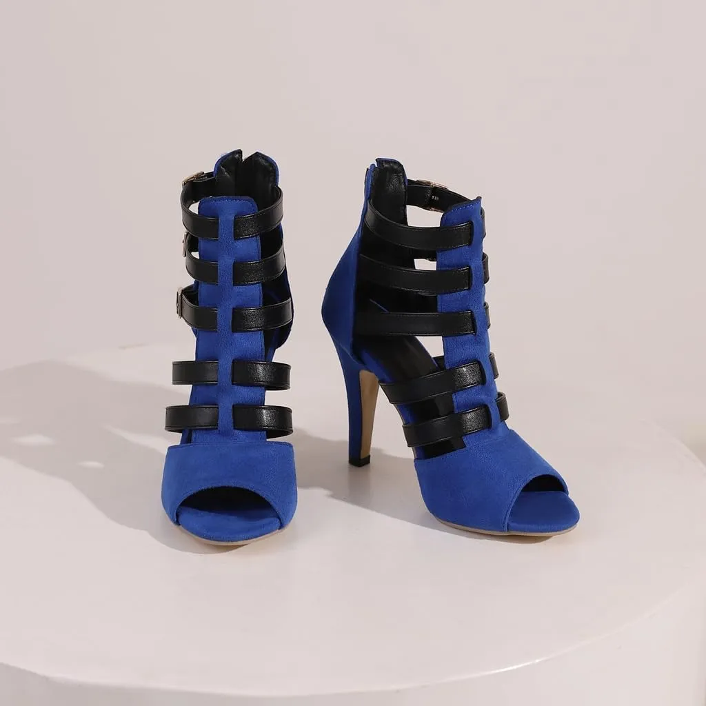 Buckle Ankle Strappy Gladiator Sandals For Women Peep Toe Stilettos High Heel Party Dressy Heeled Sandal