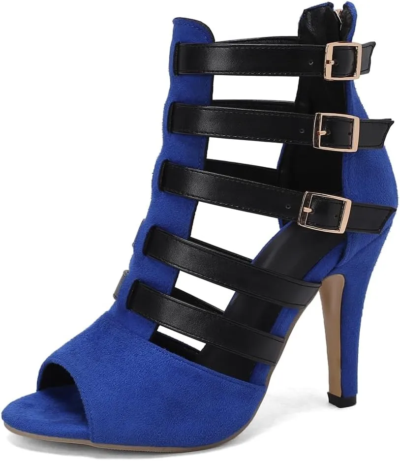 Buckle Ankle Strappy Gladiator Sandals For Women Peep Toe Stilettos High Heel Party Dressy Heeled Sandal