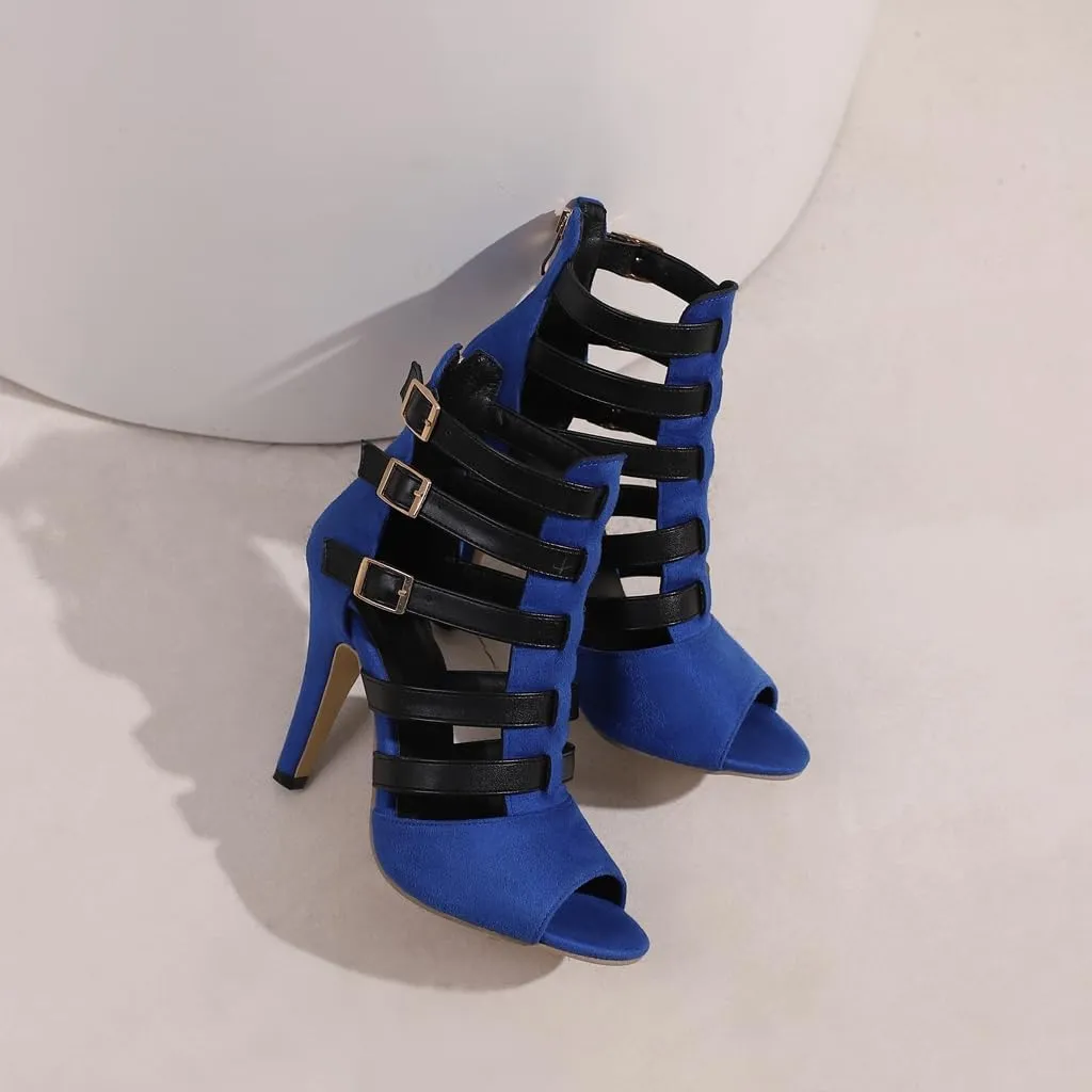 Buckle Ankle Strappy Gladiator Sandals For Women Peep Toe Stilettos High Heel Party Dressy Heeled Sandal