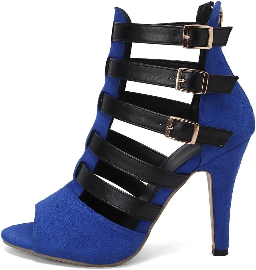 Buckle Ankle Strappy Gladiator Sandals For Women Peep Toe Stilettos High Heel Party Dressy Heeled Sandal