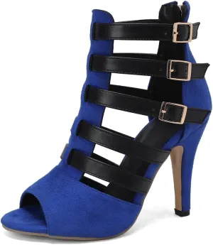 Buckle Ankle Strappy Gladiator Sandals For Women Peep Toe Stilettos High Heel Party Dressy Heeled Sandal