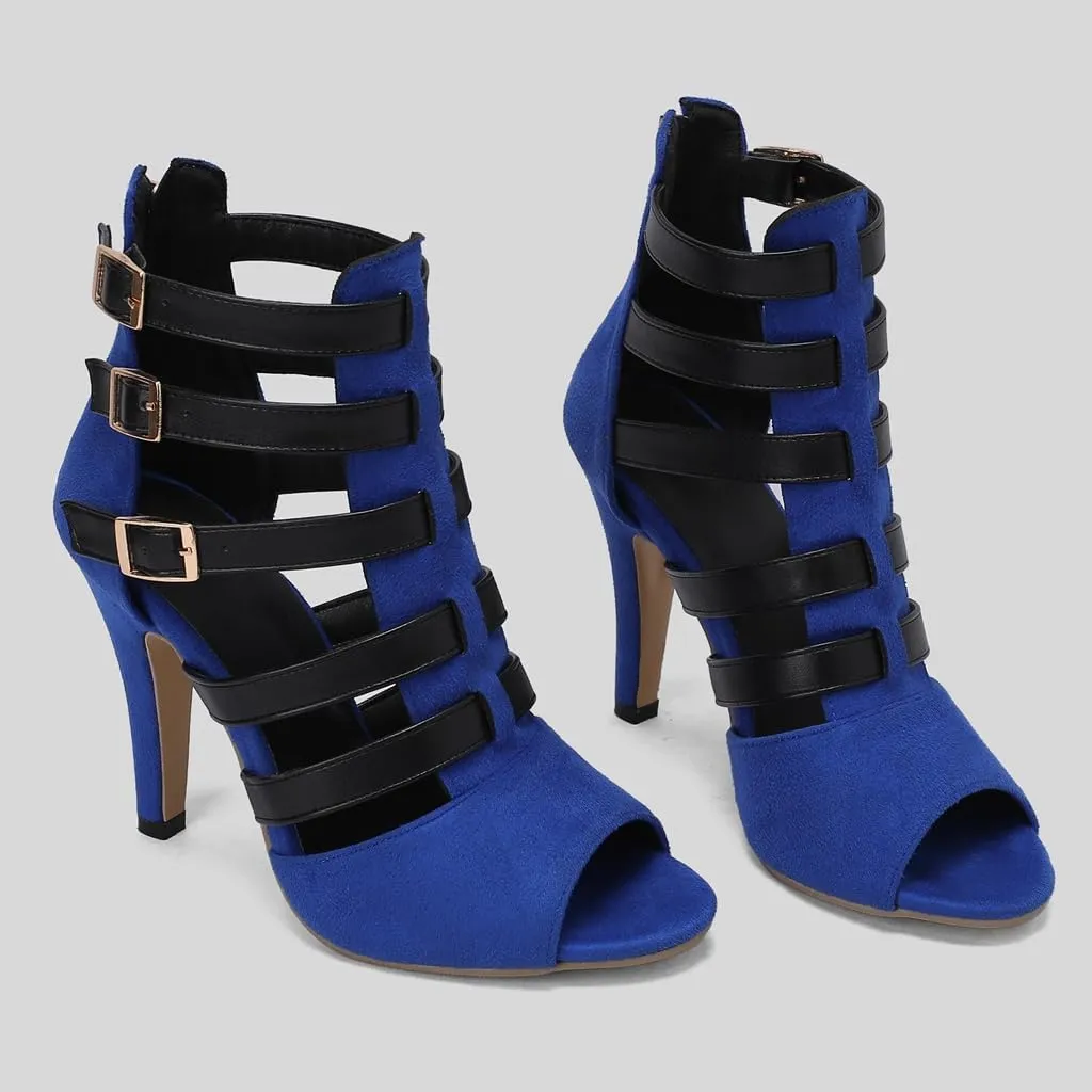 Buckle Ankle Strappy Gladiator Sandals For Women Peep Toe Stilettos High Heel Party Dressy Heeled Sandal