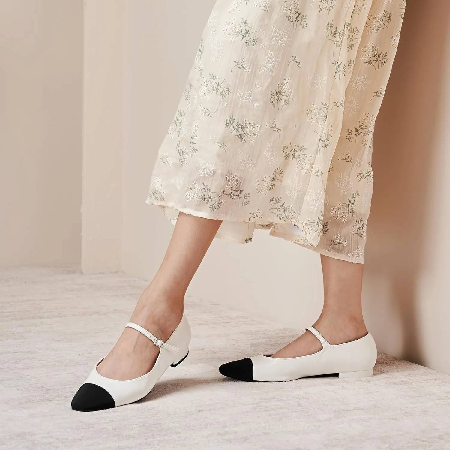 C. Paravano Women's Mary Jane Flats | Almond Toe Leather Ballet Flats with Adjustable Strap, Dressy and Casual Shoes for Office,Travel,Bridal, Church,Business Meetings & Daily Wear