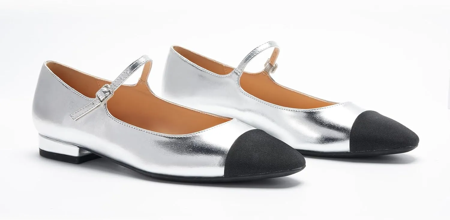 C. Paravano Women's Mary Jane Flats | Almond Toe Leather Ballet Flats with Adjustable Strap, Dressy and Casual Shoes for Office,Travel,Bridal, Church,Business Meetings & Daily Wear