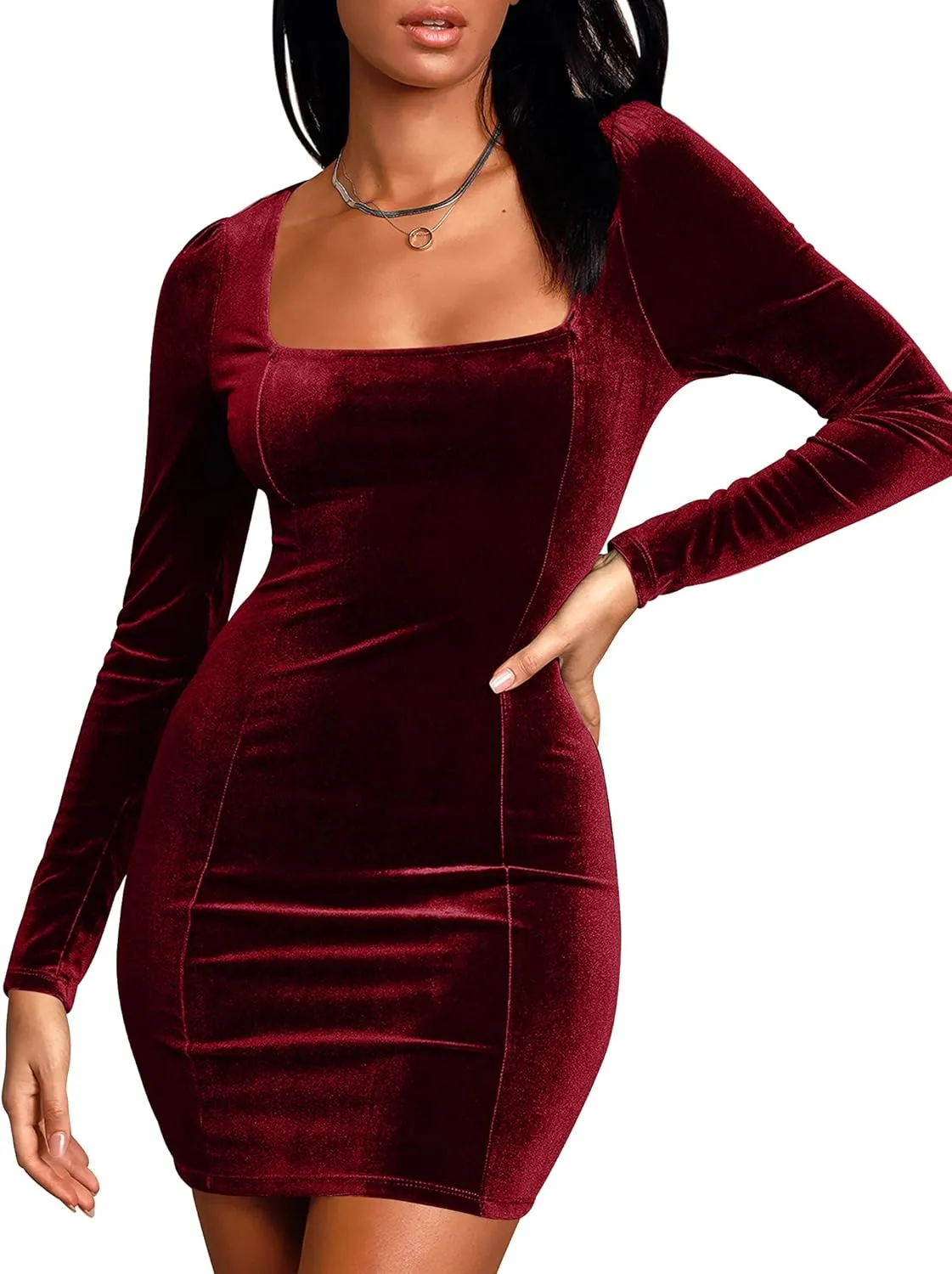 cailami Women's Sexy Bodycon Long Sleeve Velvet Elegant Mini Homecoming Party Dresses