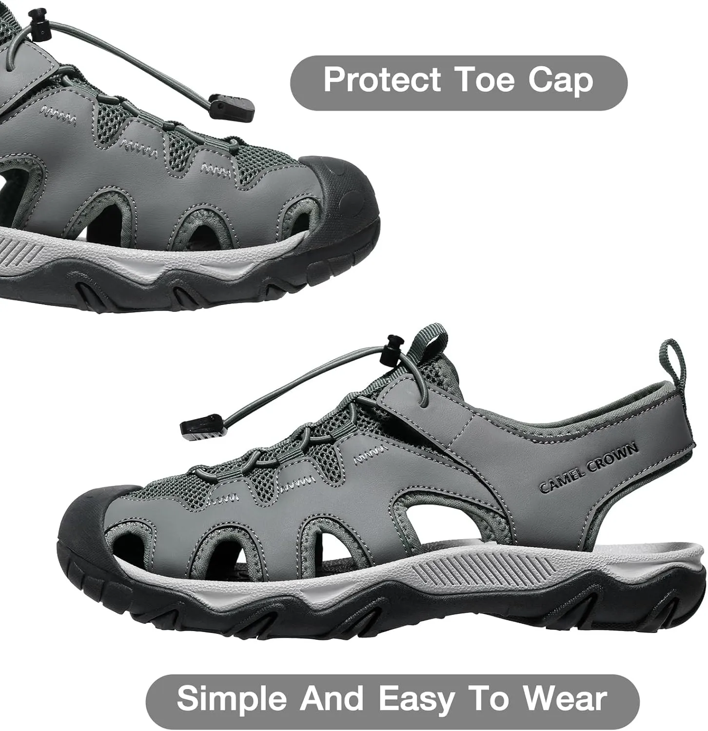 CAMEL CROWN Men's Hiking Sandals Anti-slipping Athletic Water Shoes with Arch Support Closed Toe Outdoor Summer Camping Sandal for Beach