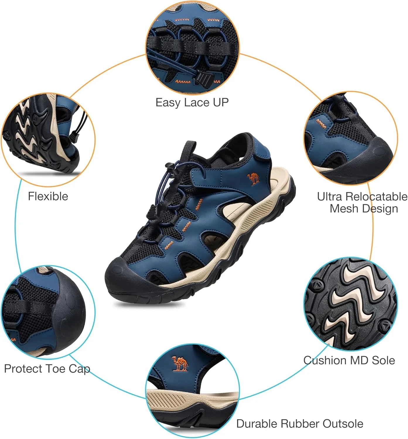 CAMEL CROWN Men's Hiking Sandals Anti-Slipping Athletic Water Shoes with Arch Support Closed Toe Outdoor Summer Camping Sandal for Beach