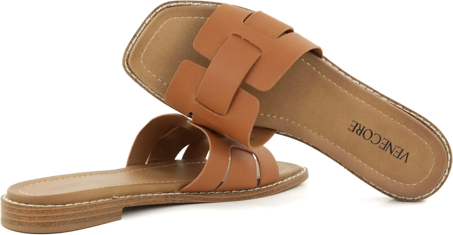 Camila 2 Cross Strap Sandals for Women – Faux Leather Sandals Women’s Summer Shoes – Comfortable Flat Sandals