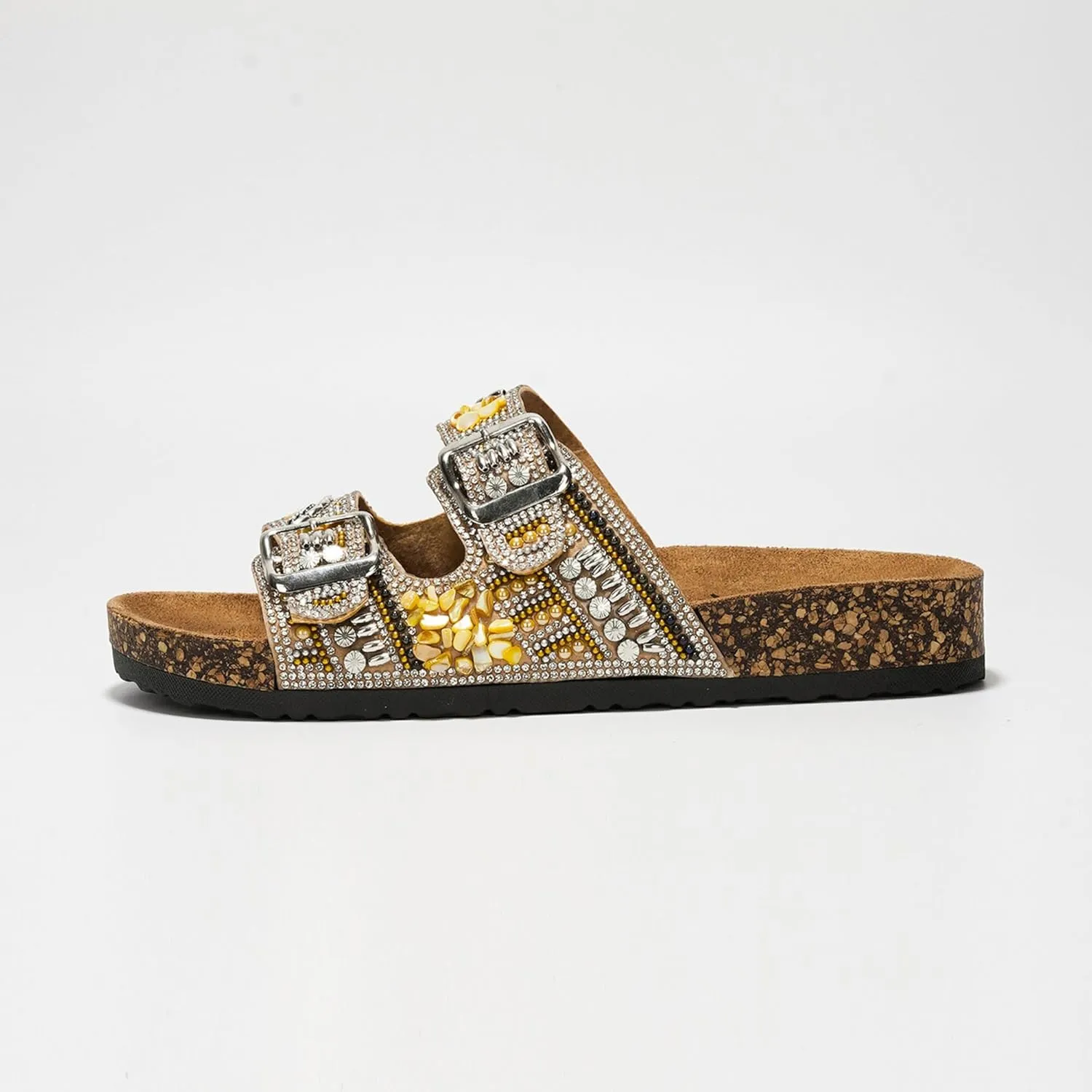 Cape Robbin Danita Rhinestone Buckle Cork Sandals (Danita)