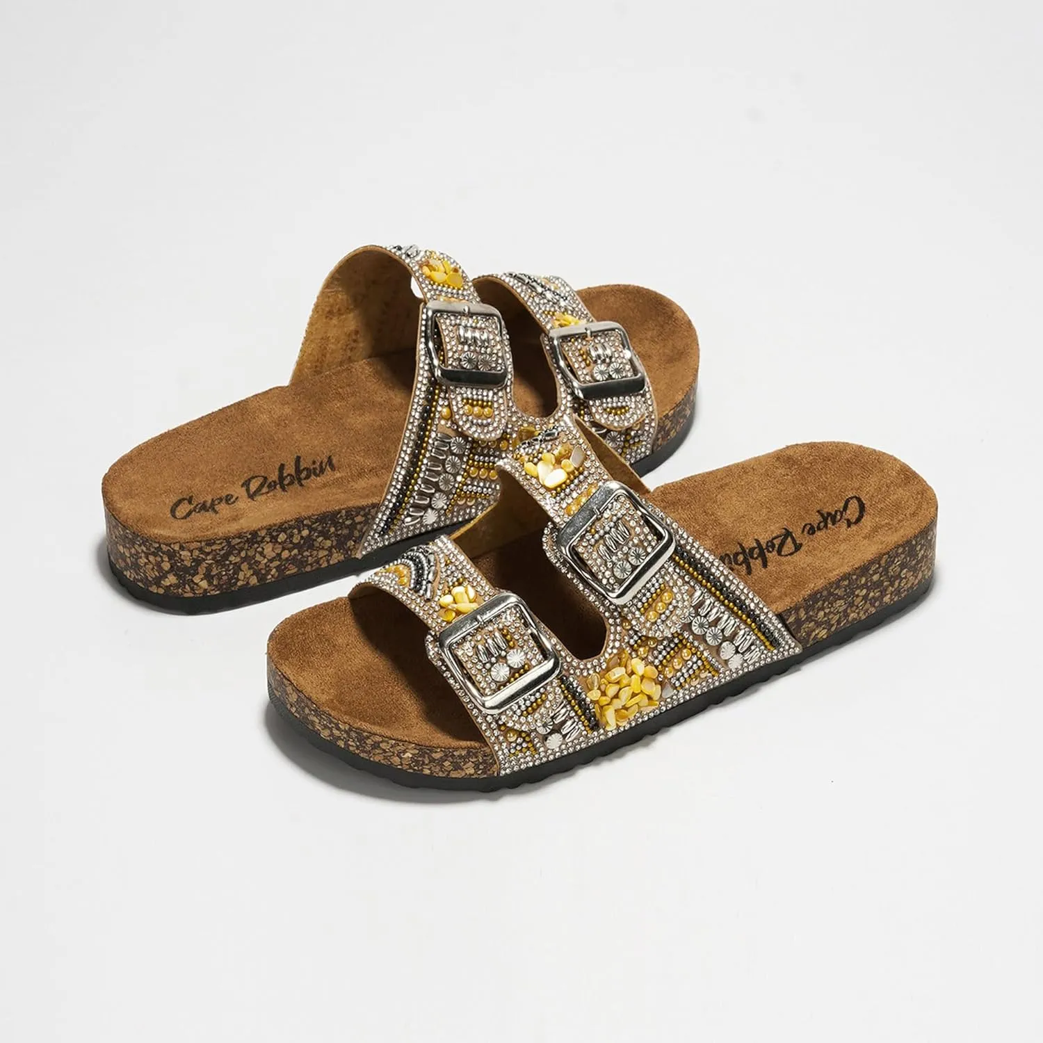 Cape Robbin Danita Rhinestone Buckle Cork Sandals (Danita)