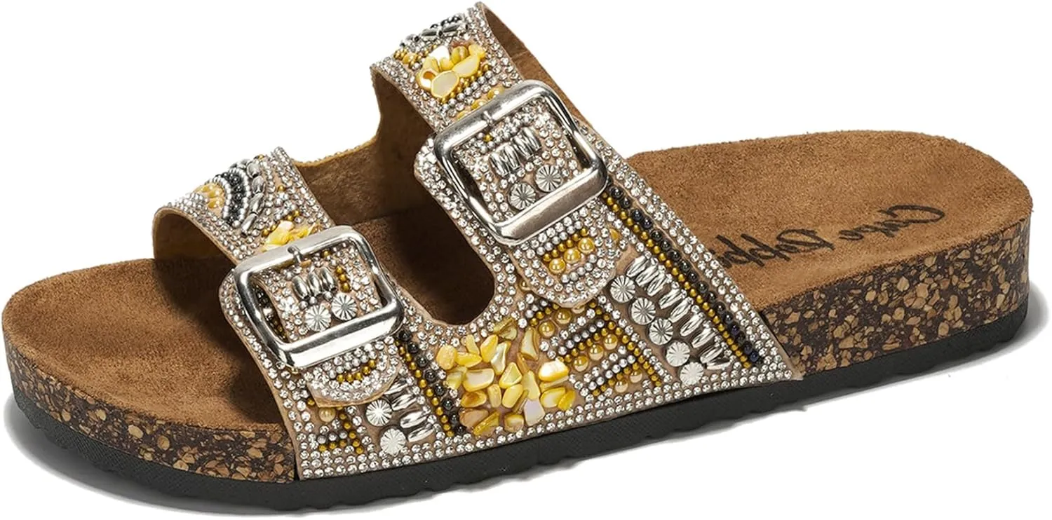 Cape Robbin Danita Rhinestone Buckle Cork Sandals (Danita)