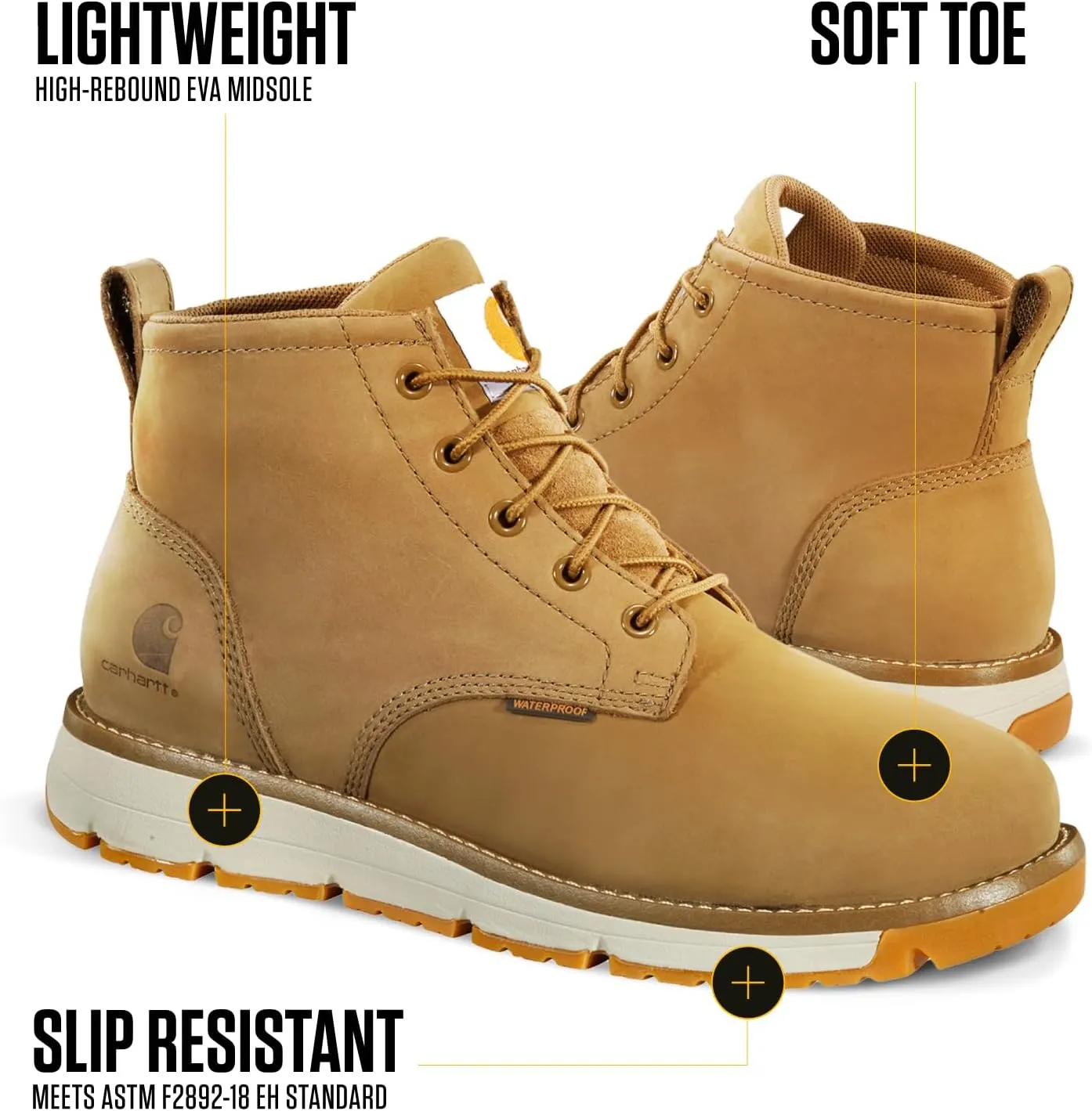 Carhartt Millbrook Waterproof Wedge Boot - Work Boots for Men, Slip & Electrical Hazard Resistant, with 5" Shaft, Breathable Membrane, and Lightweight EVA Midsole