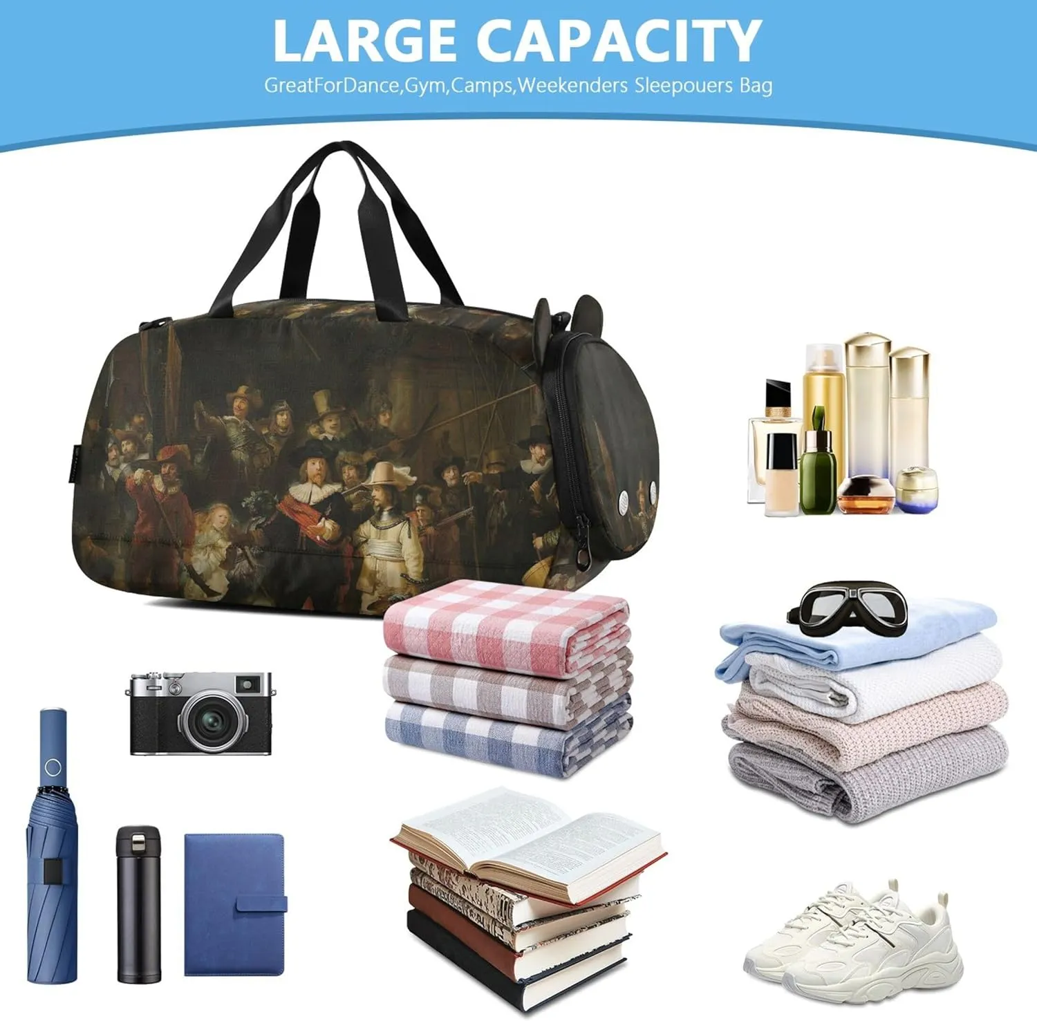 Carry on Duffel Bag Boy Overnight Weekender Duffel Rembrandt Print Night Watch Girls Duffle Bags for Travel Luggage Kids Sports