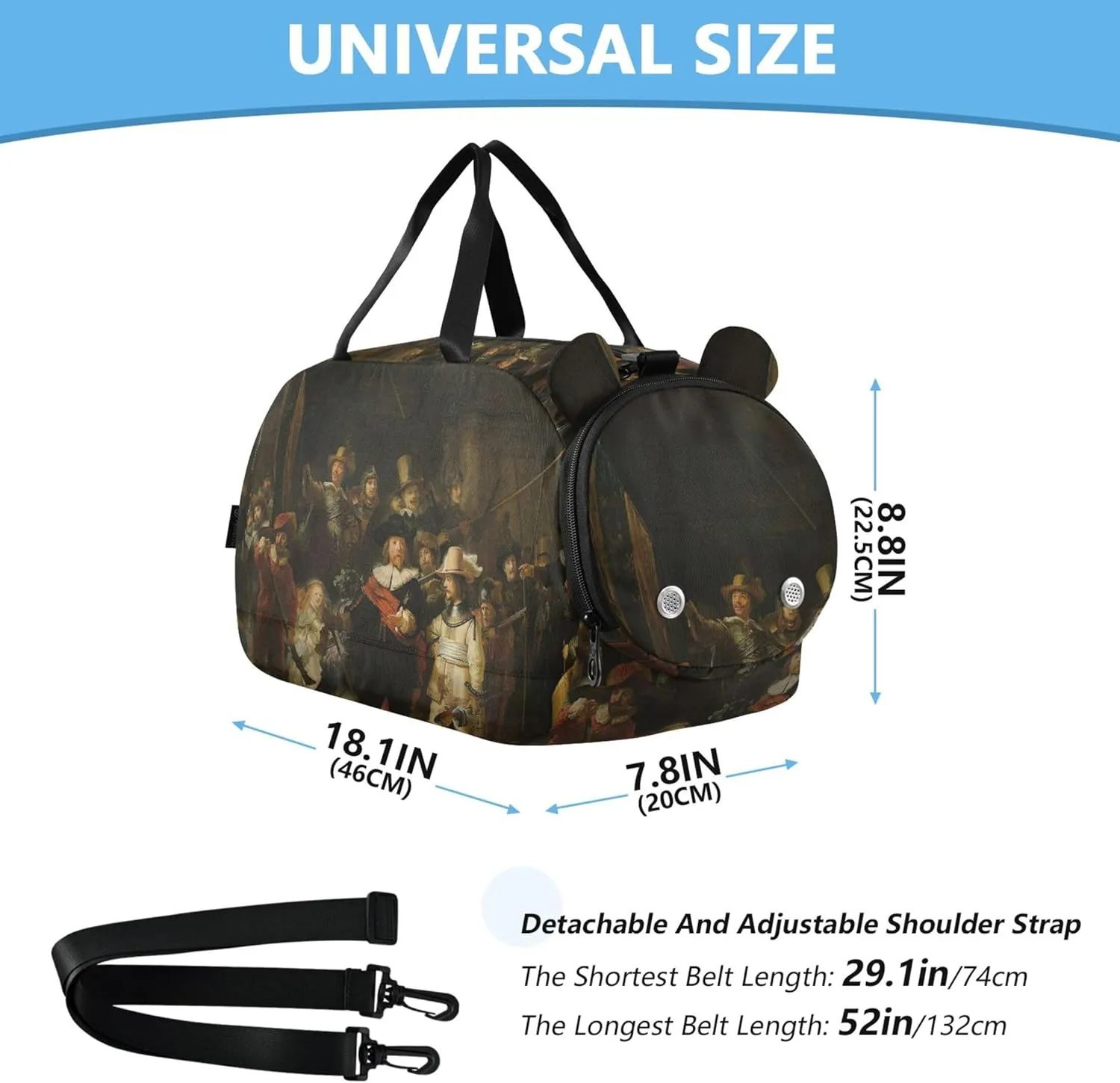 Carry on Duffel Bag Boy Overnight Weekender Duffel Rembrandt Print Night Watch Girls Duffle Bags for Travel Luggage Kids Sports