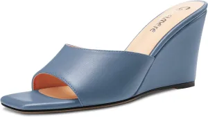 Castamere Women Mid Wedge Heel Open Toe Slip-on Mules Shoes Sandals Casual Party 3.2 Inches Heels