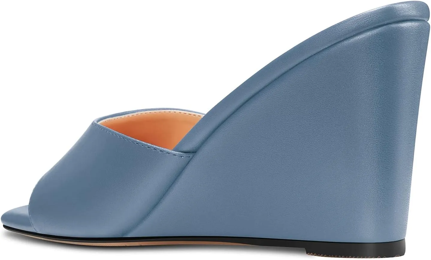 Castamere Women Mid Wedge Heel Open Toe Slip-on Mules Shoes Sandals Casual Party 3.2 Inches Heels