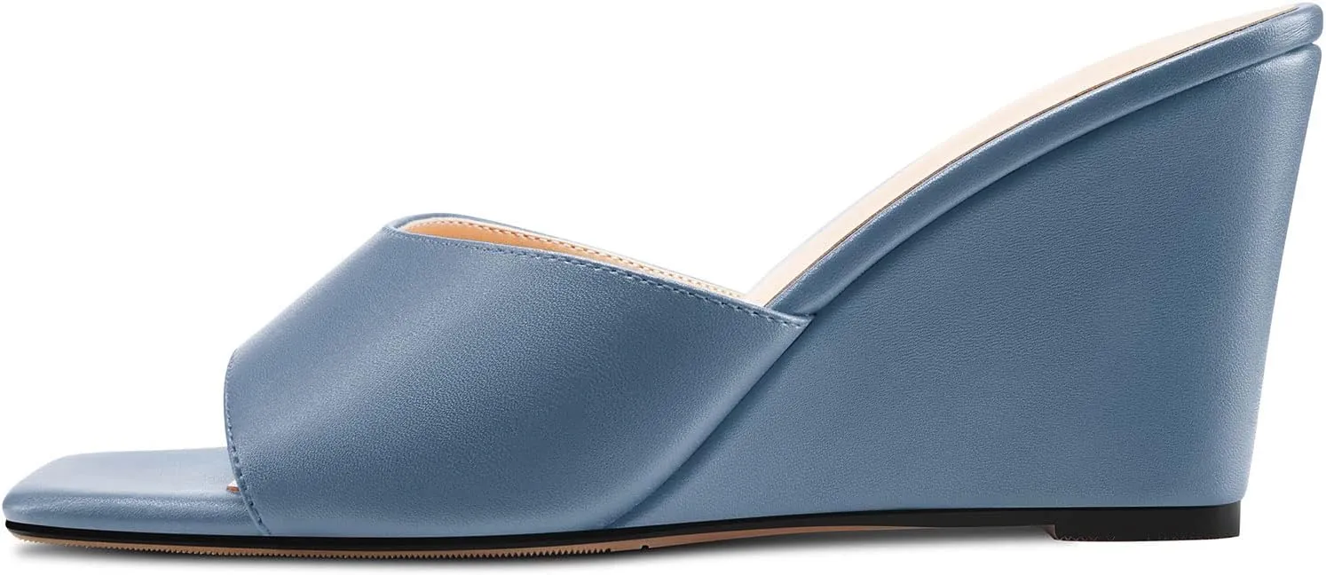 Castamere Women Mid Wedge Heel Open Toe Slip-on Mules Shoes Sandals Casual Party 3.2 Inches Heels