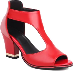 Chunky High Heels Sandals For Womens Peep Toe T-strap Cutout Back Zipper Comfy Dress Heeled Sandals