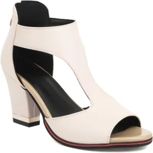 Chunky High Heels Sandals For Womens Peep Toe T-strap Cutout Back Zipper Comfy Dress Heeled Sandals