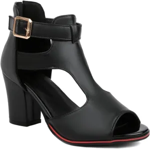 Chunky High Heels Sandals For Womens Peep Toe T-strap Cutout Back Zipper Comfy Dress Heeled Sandals