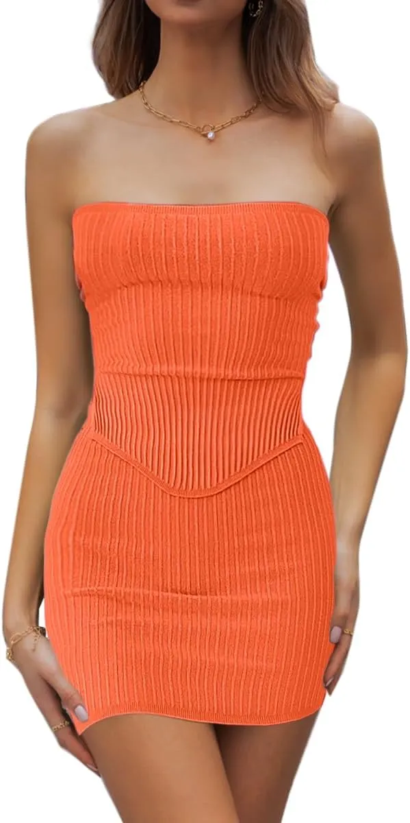 CHYRII Womens Sexy Summer Two Piece Outfits Bandeau Going Out Crop Tops Bodycon Skirt Sets Mini Dress