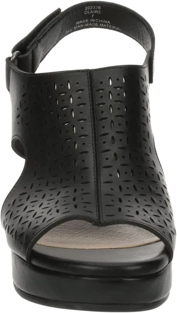 Claire - Women's Open Toe Leather Platform Ankle Strap Wedge Sandals