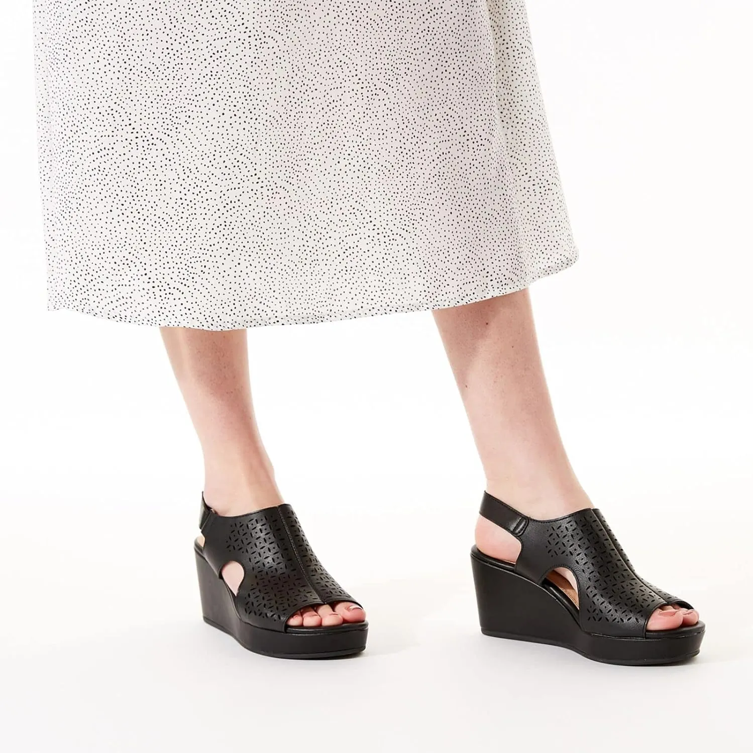 Claire - Women's Open Toe Leather Platform Ankle Strap Wedge Sandals