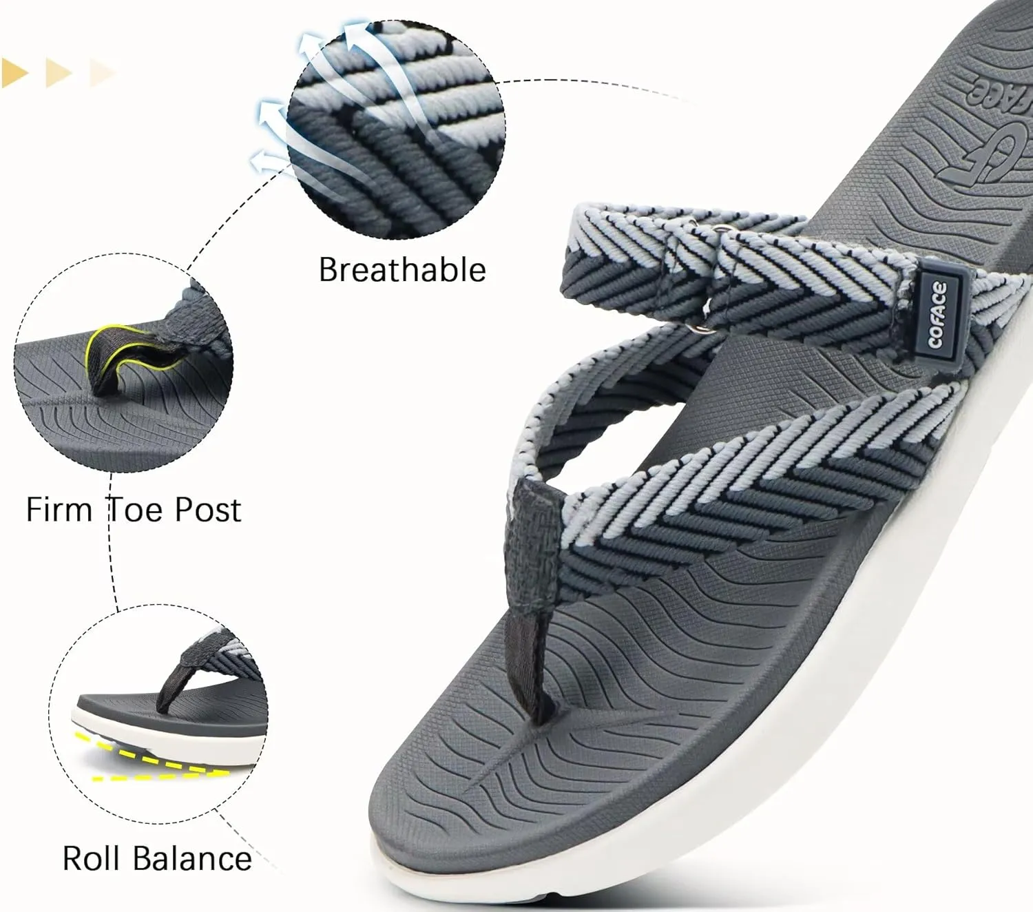 COFACE Womens Trendy Orthotic Flip Flops Lightweight Yoga Mat Thick Cushion Walking Thong Sandals Adjustable Slip On Slippers With Comfortable Plantar Fasciitis Arch Support