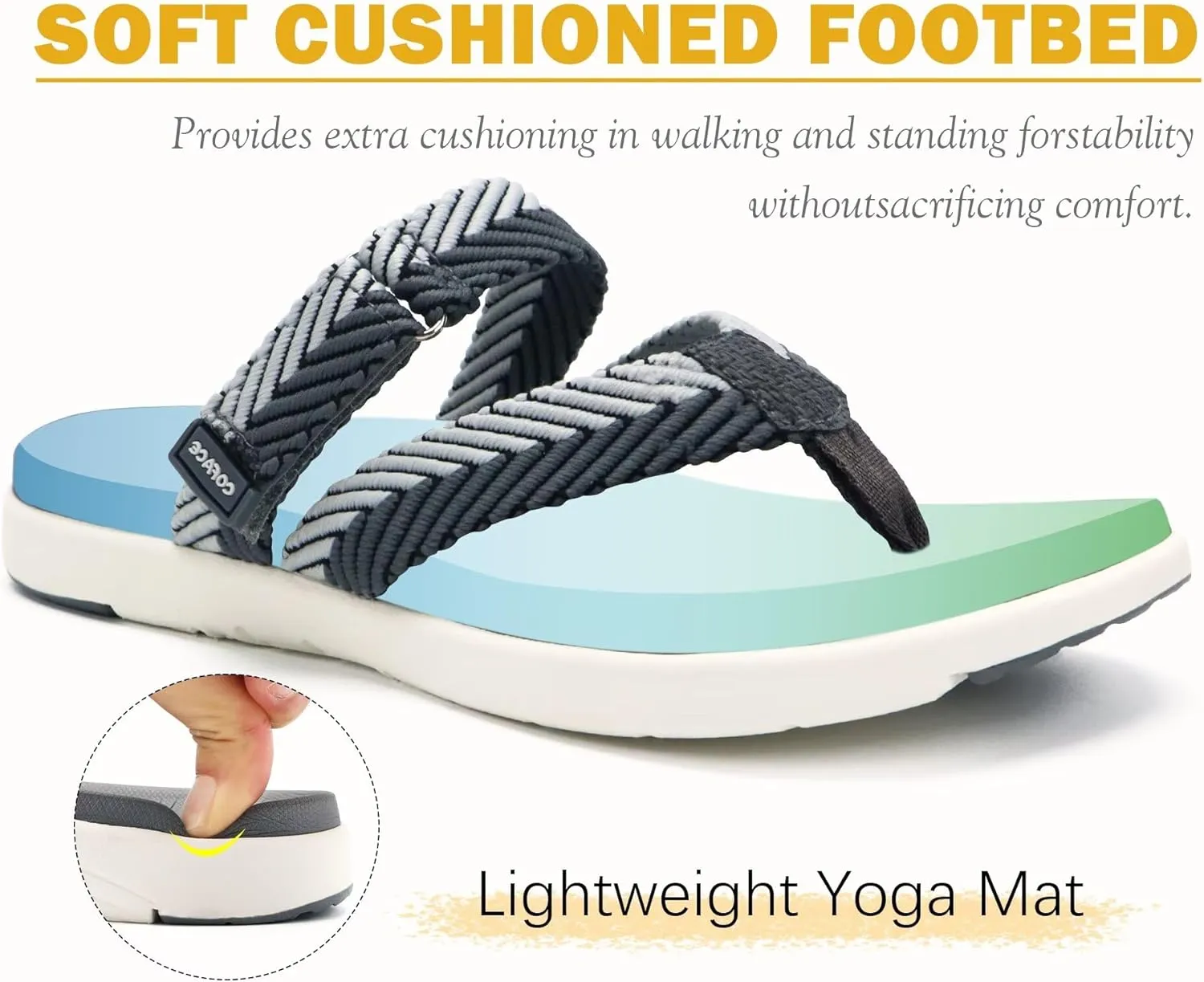 COFACE Womens Trendy Orthotic Flip Flops Lightweight Yoga Mat Thick Cushion Walking Thong Sandals Adjustable Slip On Slippers With Comfortable Plantar Fasciitis Arch Support