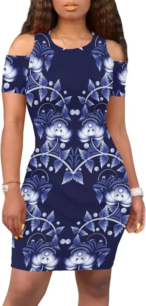 Cold Shoulder Dress for Women Plus Size Casual Summer Crewneck Short Sleeve Elegant Date Night Party Dress
