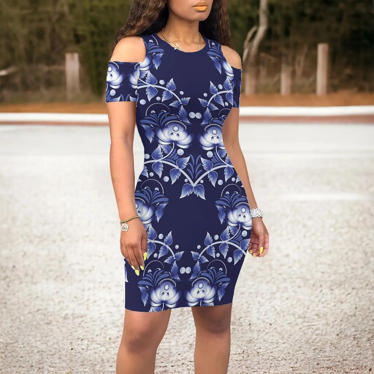 Cold Shoulder Dress for Women Plus Size Casual Summer Crewneck Short Sleeve Elegant Date Night Party Dress