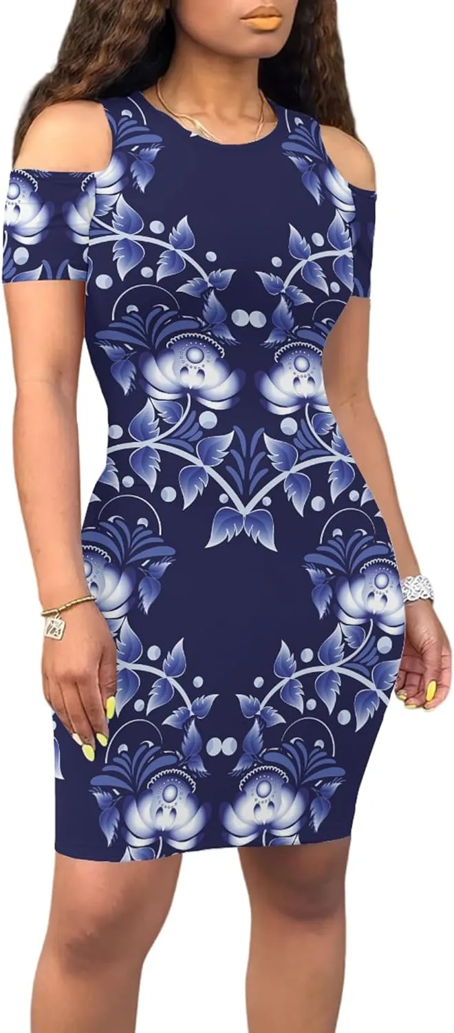 Cold Shoulder Dress for Women Plus Size Casual Summer Crewneck Short Sleeve Elegant Date Night Party Dress