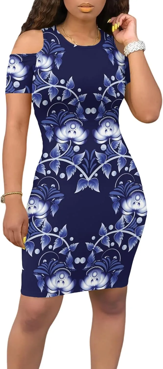 Cold Shoulder Dress for Women Plus Size Casual Summer Crewneck Short Sleeve Elegant Date Night Party Dress