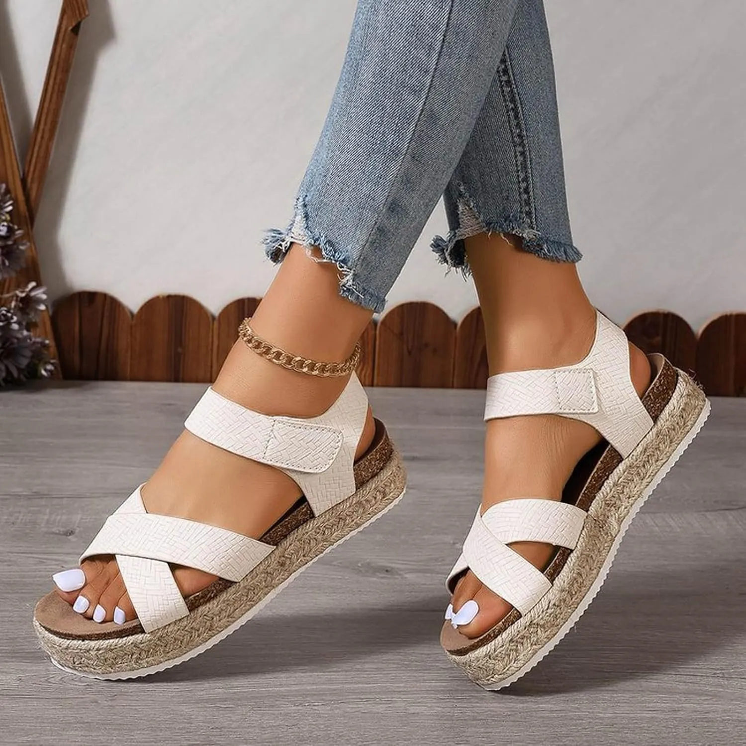 Comfortable Sandals for Women Espadrilles Platforms Open Toe Ankle Strap Wedge Sandals Slip On Casual Summer Shoes