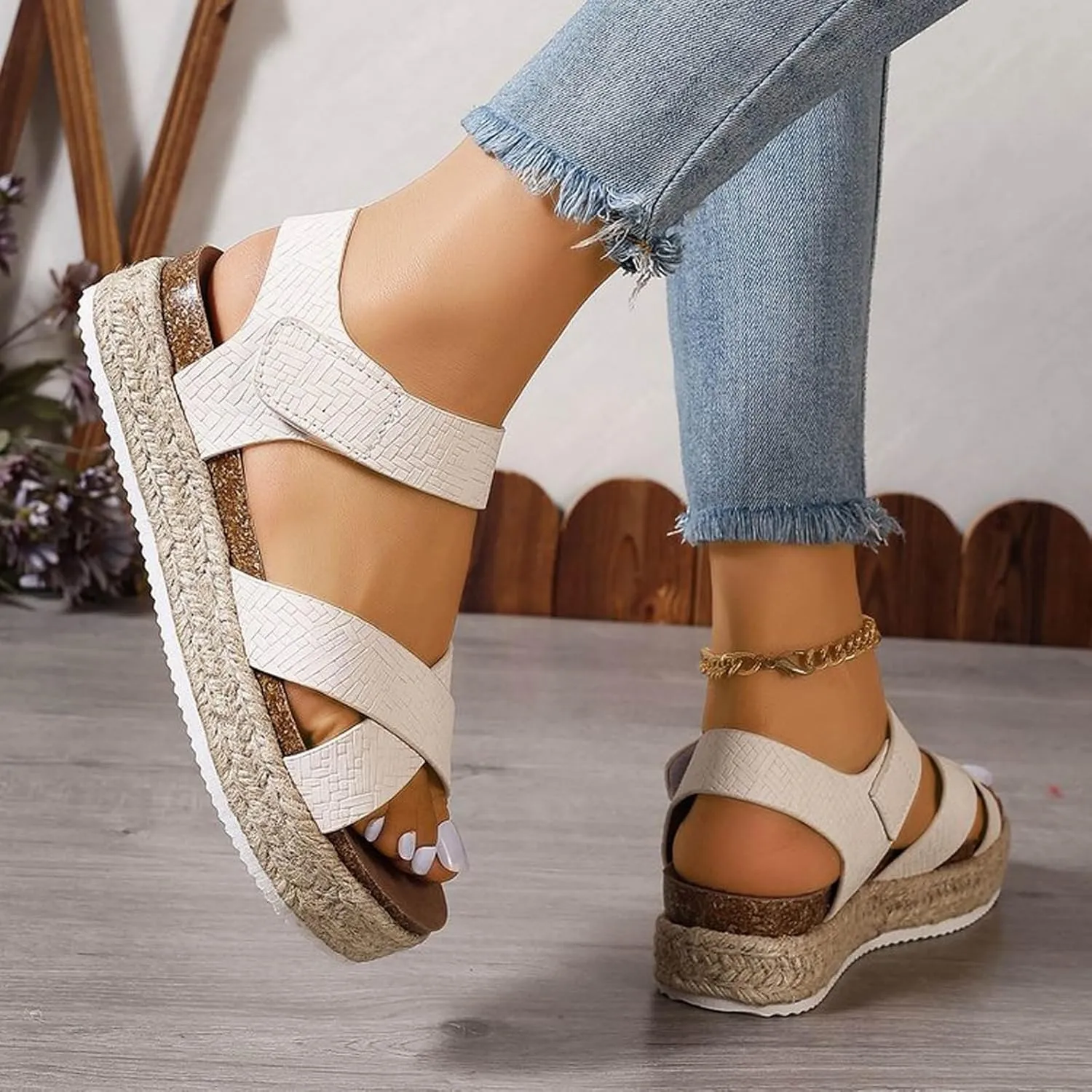 Comfortable Sandals for Women Espadrilles Platforms Open Toe Ankle Strap Wedge Sandals Slip On Casual Summer Shoes