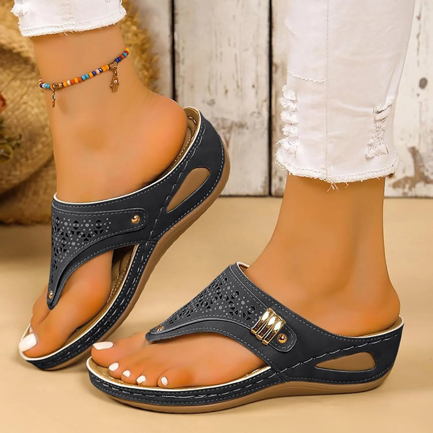 Comfy Sandals for Women Walking Arch Support Wedge Flip Flops, Summer 2025 Comfortable Dressy Casual Beach Slippers