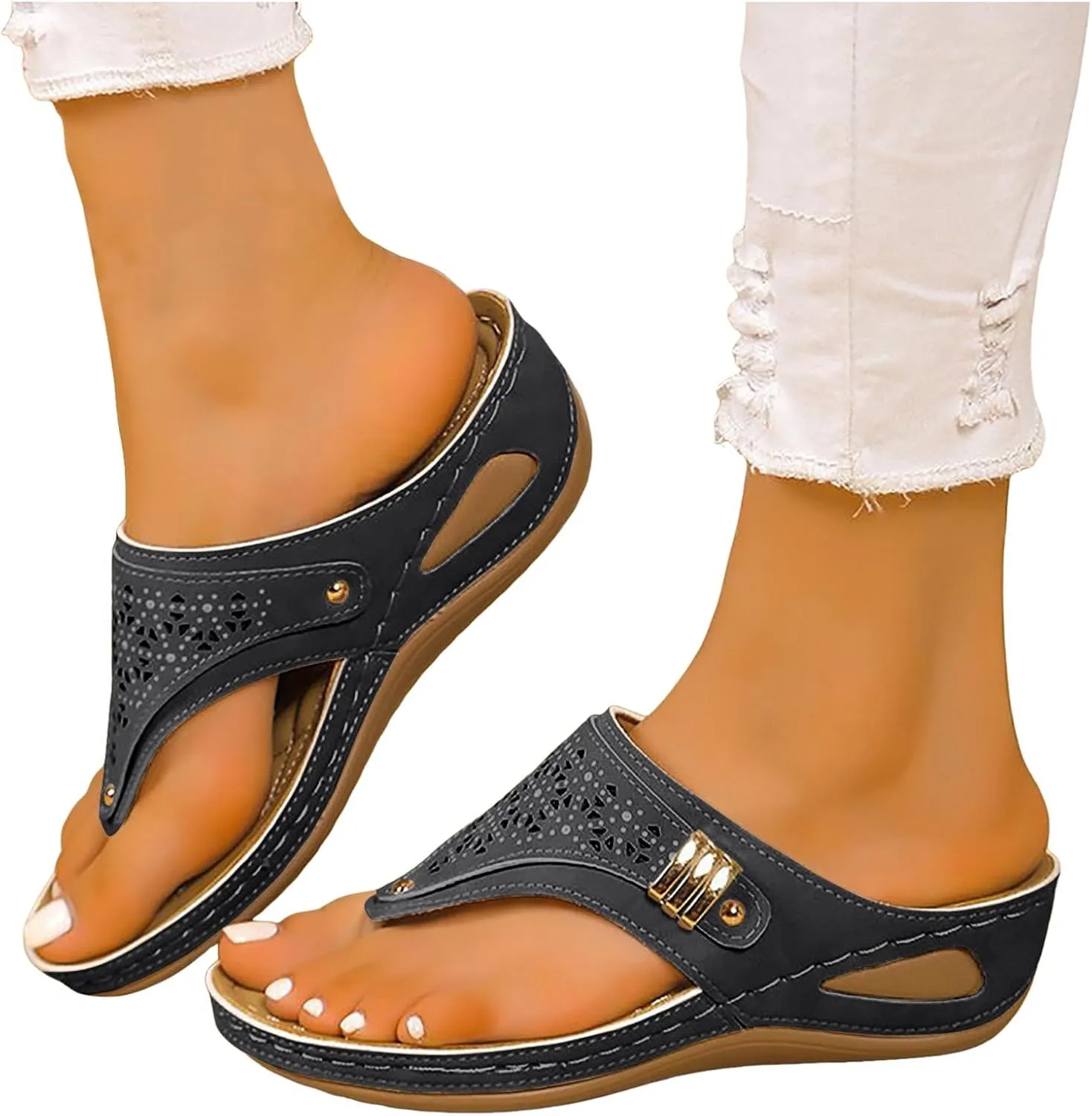 Comfy Sandals for Women Walking Arch Support Wedge Flip Flops, Summer 2025 Comfortable Dressy Casual Beach Slippers