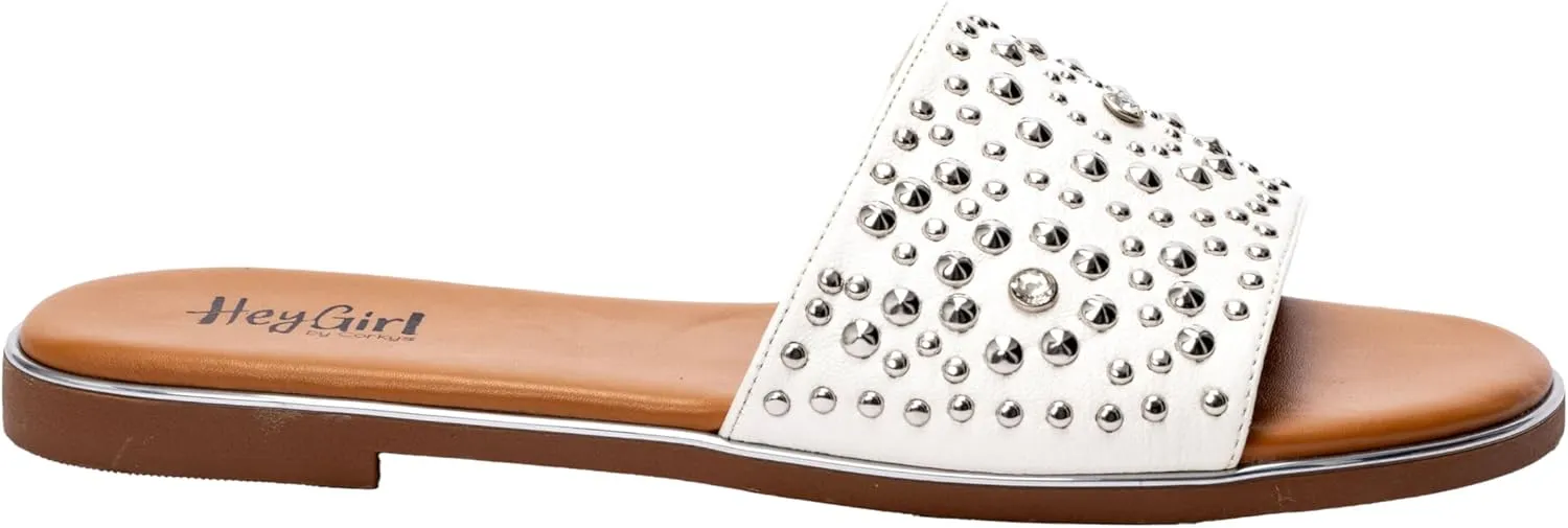 Corkys Footwear Hey Girl Womens Bail Money Sandal - Featuring a Studded Wide Strap With Elastic Gore, Metallic Rand Around the Bottom, and Cushioned Insoles
