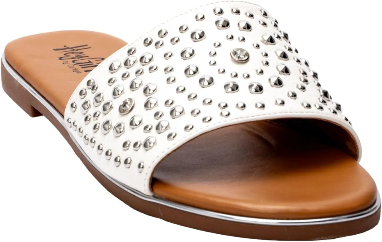 Corkys Footwear Hey Girl Womens Bail Money Sandal - Featuring a Studded Wide Strap With Elastic Gore, Metallic Rand Around the Bottom, and Cushioned Insoles